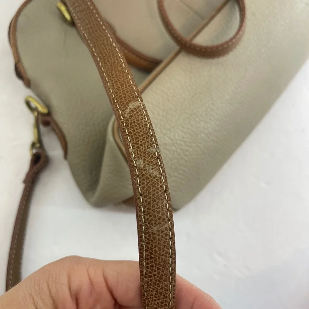 Vintage Liz Claiborne Crossbody Satchel Bag Medium Beige Tan Leather 90s Minimal